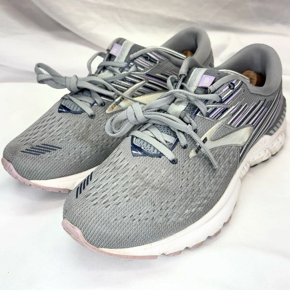 Brooks Adrenaline GTS 19 Shoes Womens 9.5 B Gray Purple‎ Running Sneaker Support